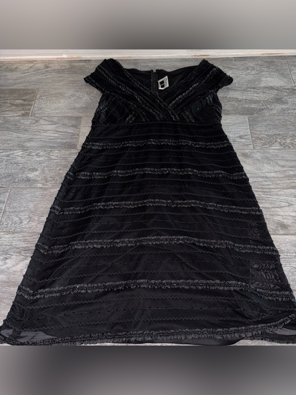 Tadashi Black Lace-Trim V-Neck Dress - Women size 12